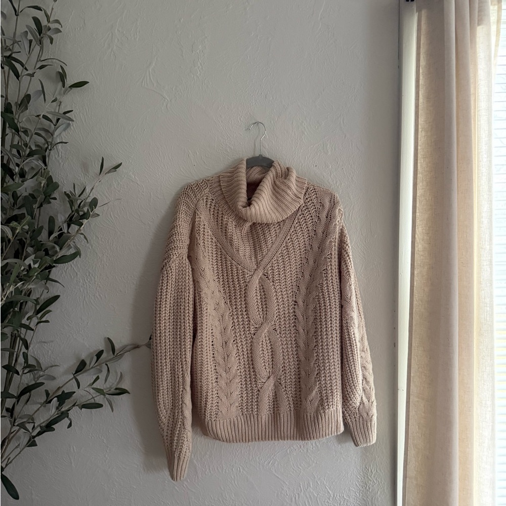 moon & madison Cable Knit Turtleneck Sweater - Cream